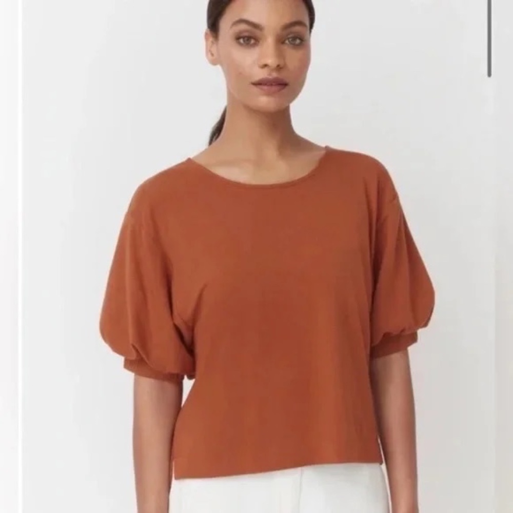 Cuyana Organic Pima Cotton Puff Balloon Sleeve Ginger Orange Tee Shirt